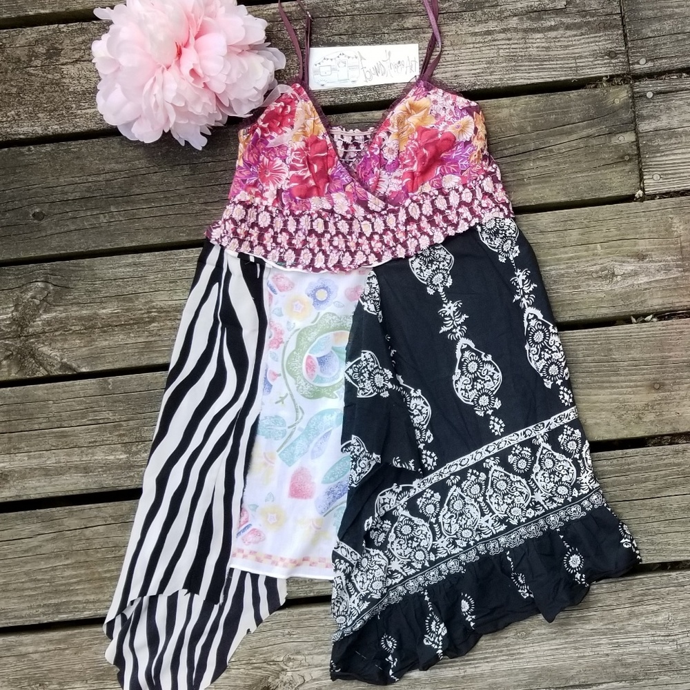 Boho Chic Spaghetti Strap Floral Tunic Upcycled